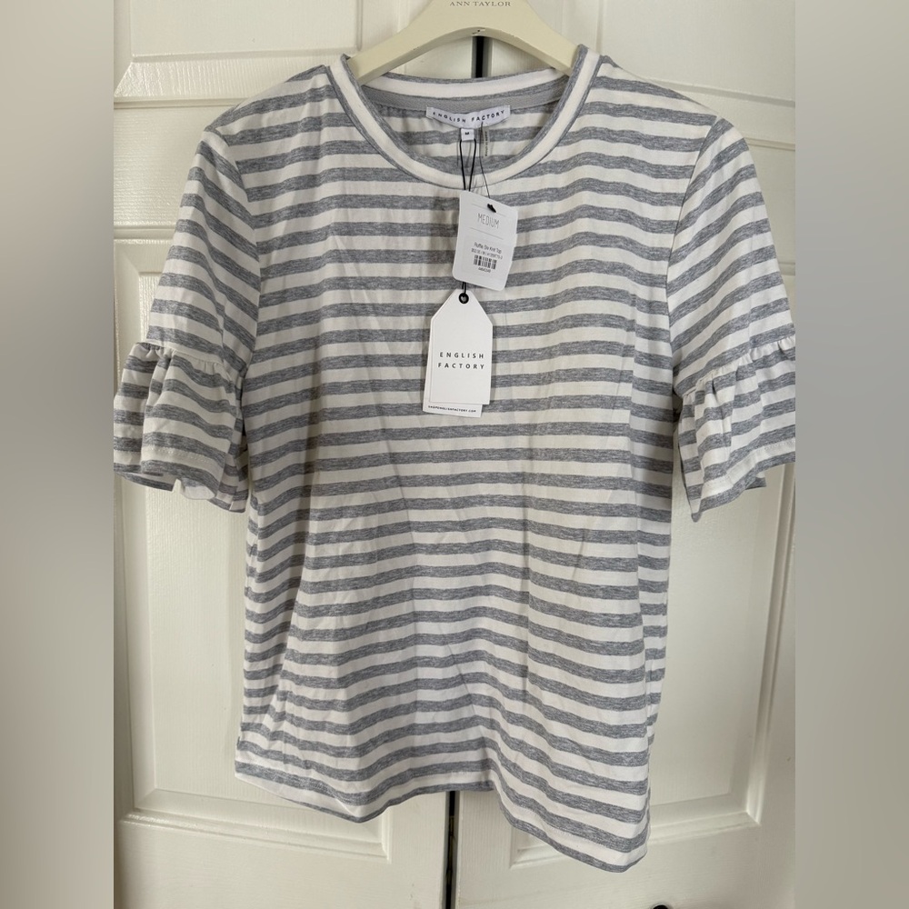 English Factory t-shirt with ruffled sleeves